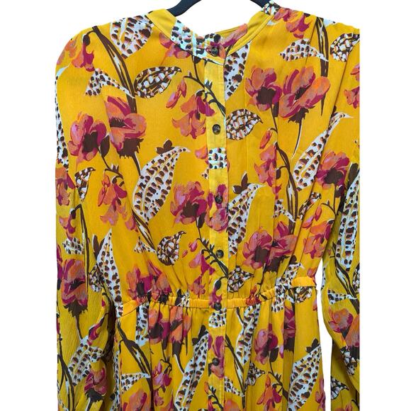 NWT! A.L.C. Jen Long Sleeve Silk Shirtdress Yellow Floral - Picture 6 of 11